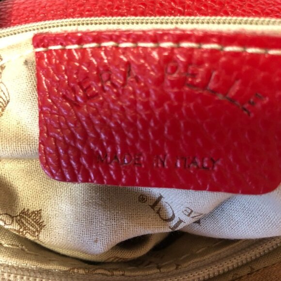 I Medici Firenze Italian Pebbled Leather Red & Tan Crossbody Shoulder Bag Purse - Picture 6 of 16